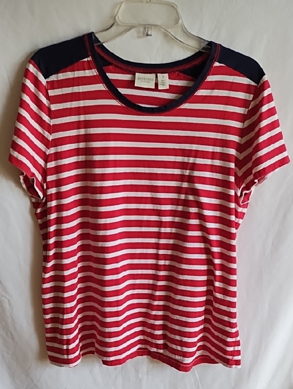 Chico's Red, White & Navy Striped Short Sleeve Crew Tee